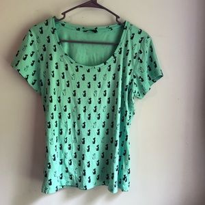 Teal Cat Print Shirt